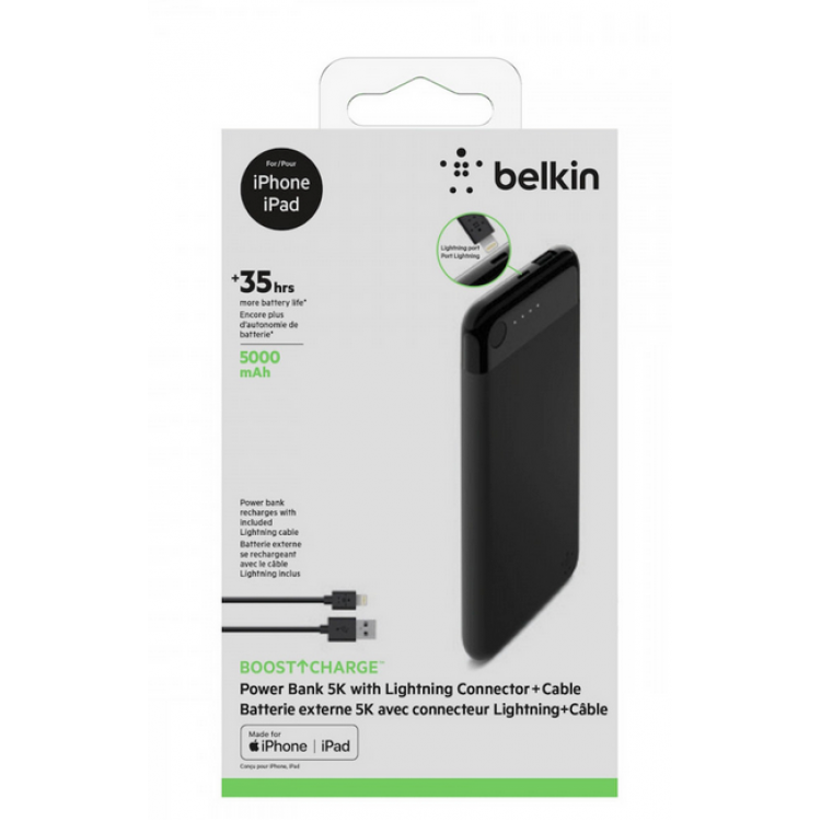 Belkin BOOST↑CHARGE™ Power Bank 5K with Lightning Connector + Lightning Cable-ΜΑΥΡΟ